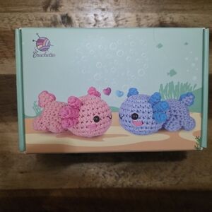 Crocheted Axolotl Plush Set in Blue and Pink